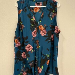Torrid Floral Sleeveless Blouse - Teal and Pink